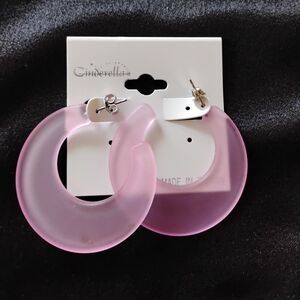 pink hoop earrings for women frosted round pierced drop dangle jewelry